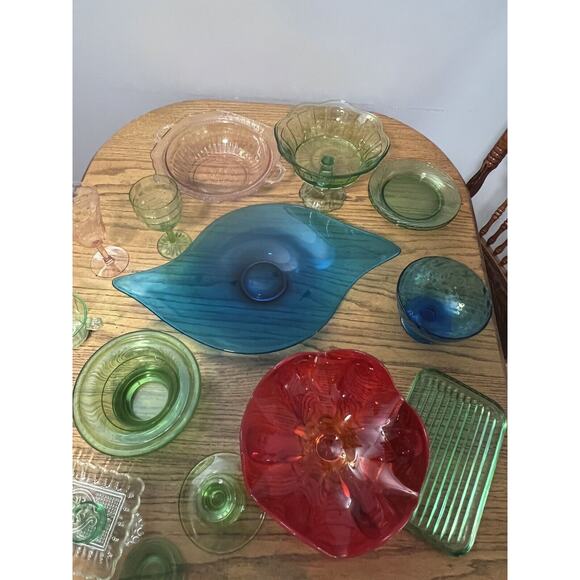 Viking Glass EPIC BLUENIQUE Platter Freeform Atomic Oblong Console Bowl Blue 19" - Picture 8 of 8